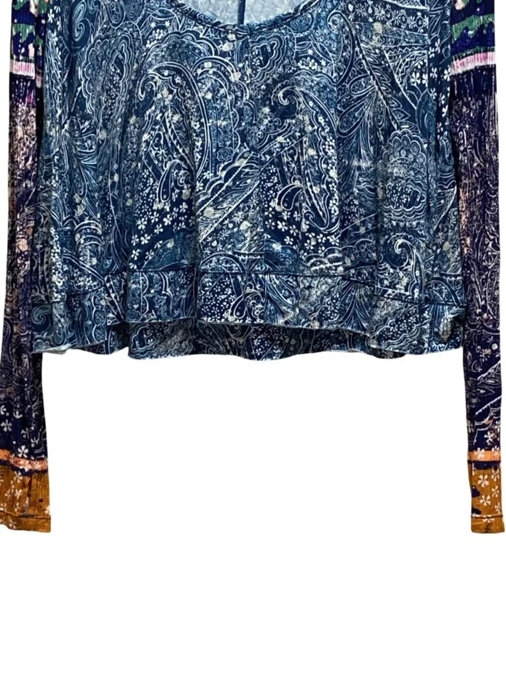 Free People FP Movement Soul Searcher Printed Hoodie Blue Size S Boho Hippie